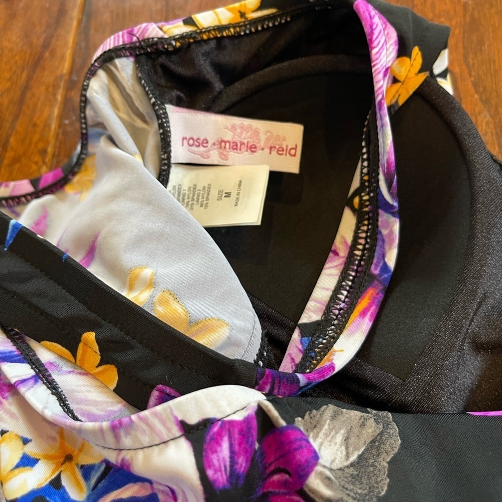 Rose Marie Reid Black & Colorful Floral Print Swimdress with Tummy Control - Picture 8 of 8